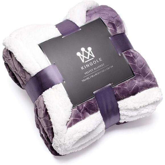 Double-Layer Reversible Luxury Sherpa Blanket, Lavender Purple Throw - Picture 7 of 7